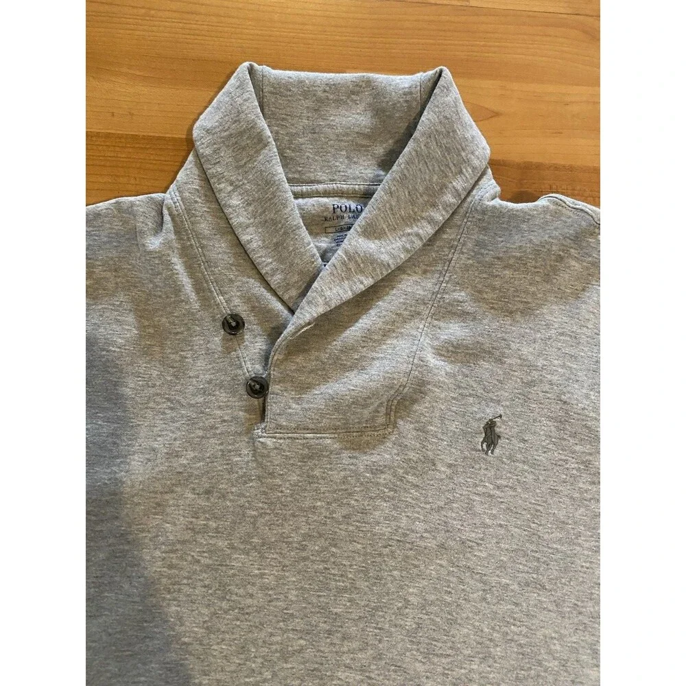 Polo Ralph Lauren Shawl Collar‎ Jersey Pullover Sweatshirt Mens L Gray